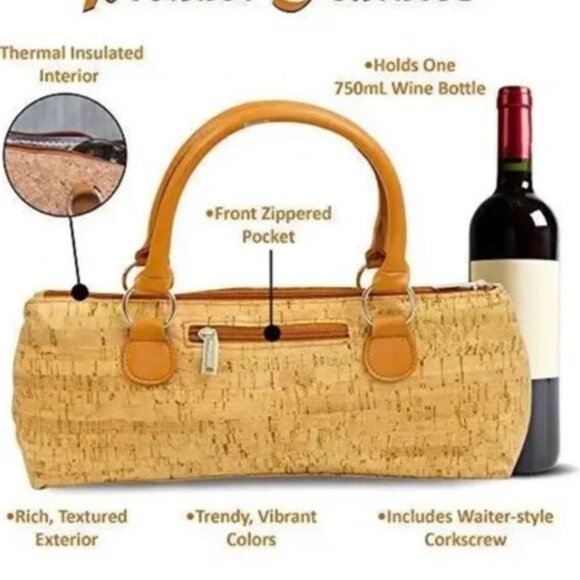 NWT PRIMEWARE Insulated Wine Clutch  made from Wine Cork with a corkscrew! - Picture 1 of 4